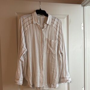 Z Supply White/Tan Striped Casual Button Down Shirt